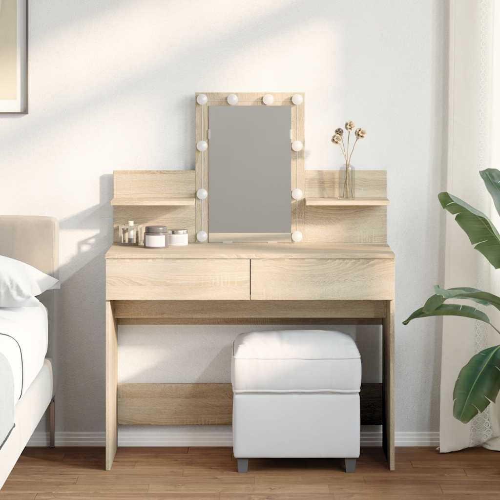 vidaXL Toaletka z oświetleniem LED, dąb sonoma, 100x40x130 cm