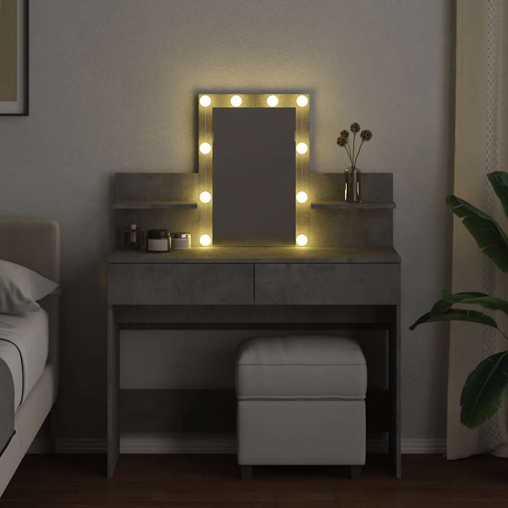 vidaXL Toaletka z oświetleniem LED, szarość betonu, 100x40x130 cm