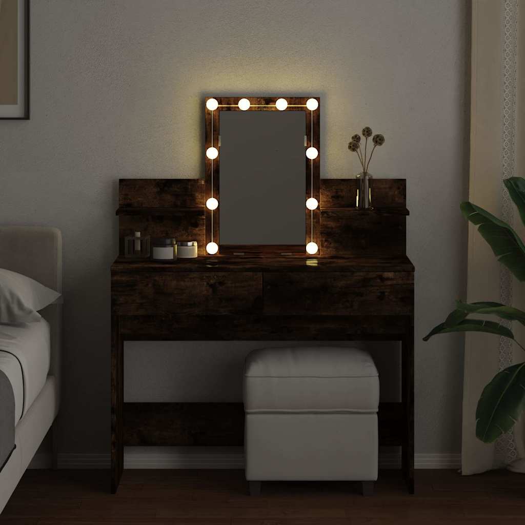 vidaXL Toaletka z oświetleniem LED, przydymiony dąb, 100x40x130 cm