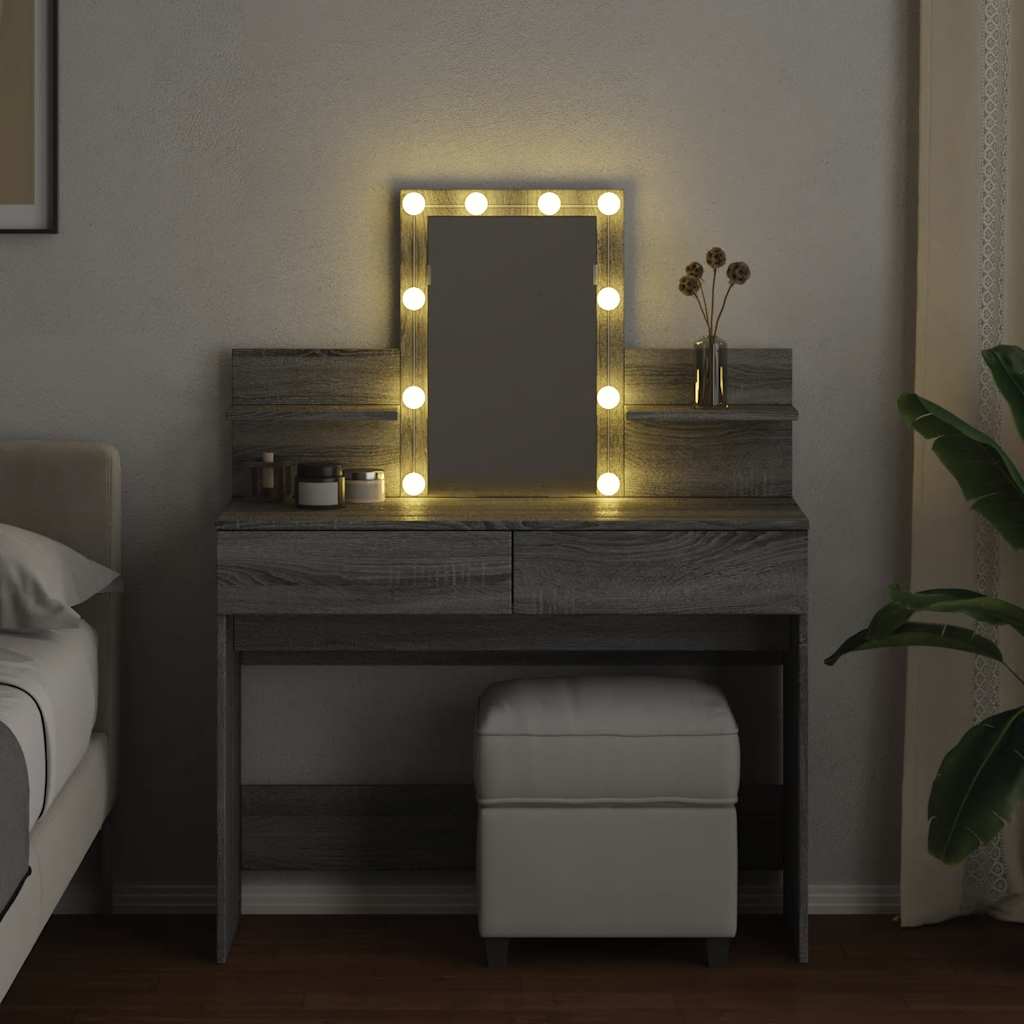 vidaXL Toaletka z oświetleniem LED, szary dąb sonoma, 100x40x130 cm