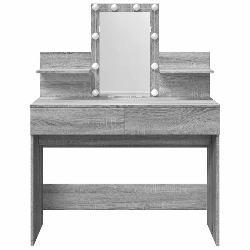 vidaXL Toaletka z oświetleniem LED, szary dąb sonoma, 100x40x130 cm