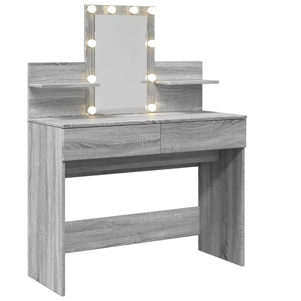 vidaXL Toaletka z oświetleniem LED, szary dąb sonoma, 100x40x130 cm