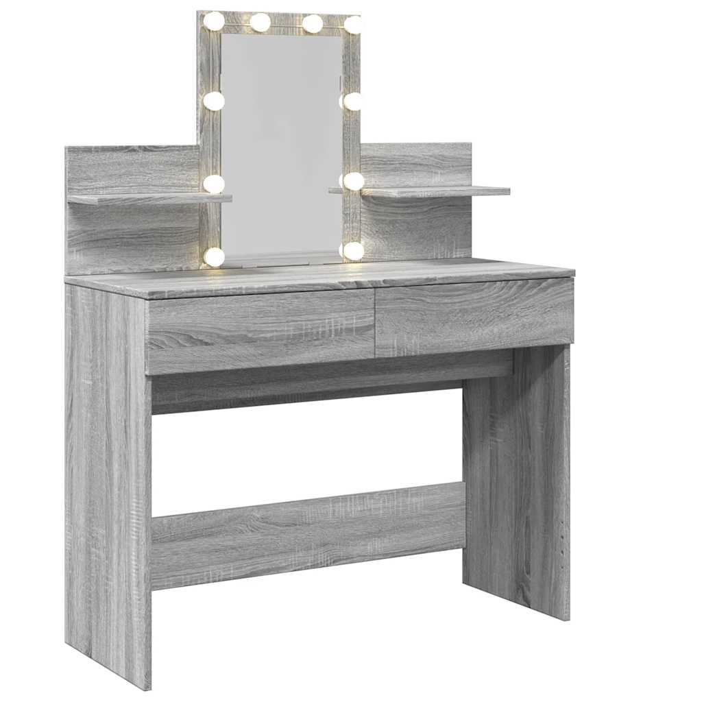 vidaXL Toaletka z oświetleniem LED, szary dąb sonoma, 100x40x130 cm