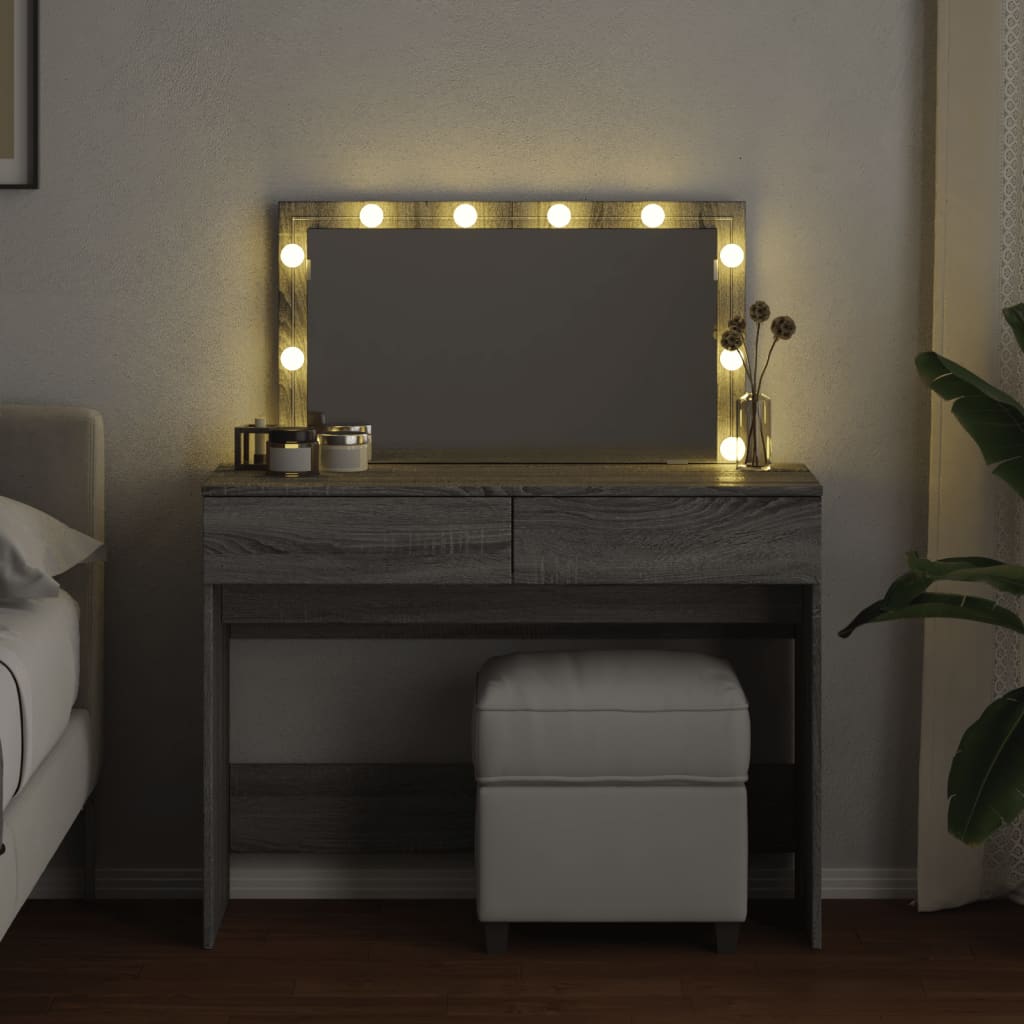 vidaXL Toaletka z oświetleniem LED, szary dąb sonoma, 100x40x120 cm