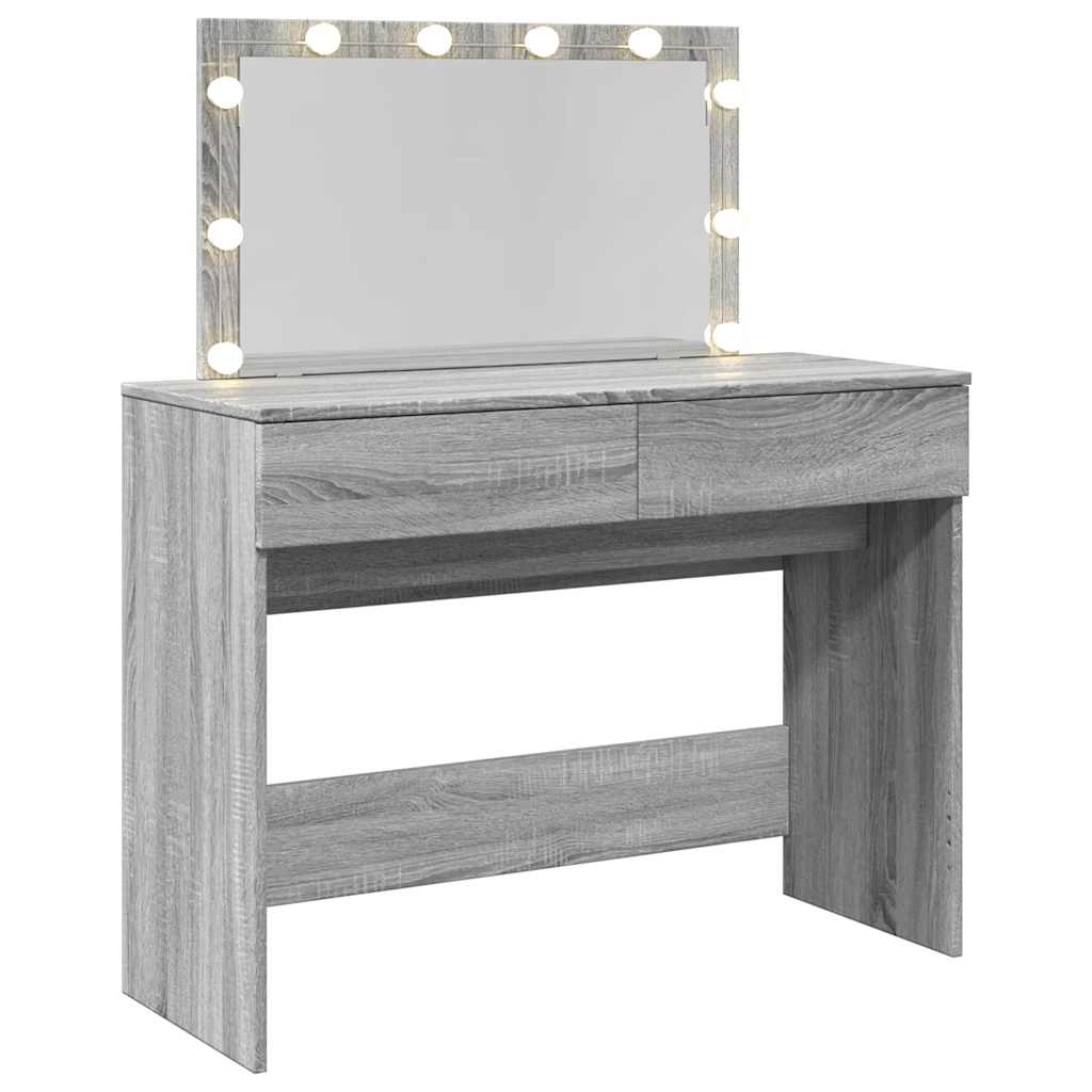 vidaXL Toaletka z oświetleniem LED, szary dąb sonoma, 100x40x120 cm