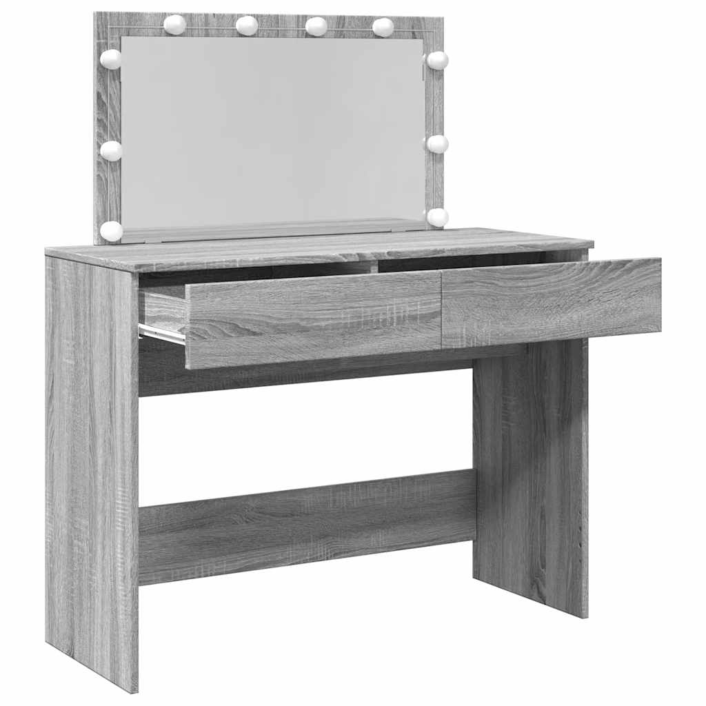 vidaXL Toaletka z oświetleniem LED, szary dąb sonoma, 100x40x120 cm