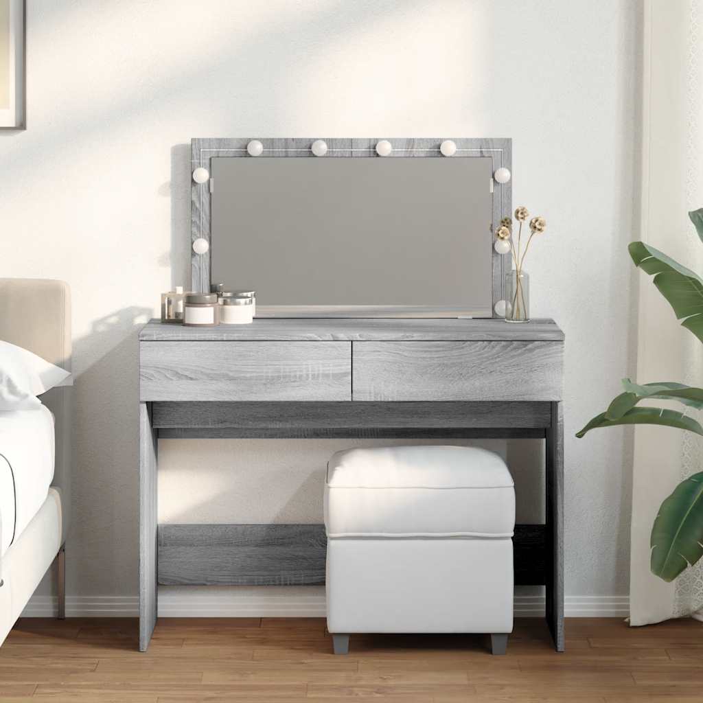 vidaXL Toaletka z oświetleniem LED, szary dąb sonoma, 100x40x120 cm
