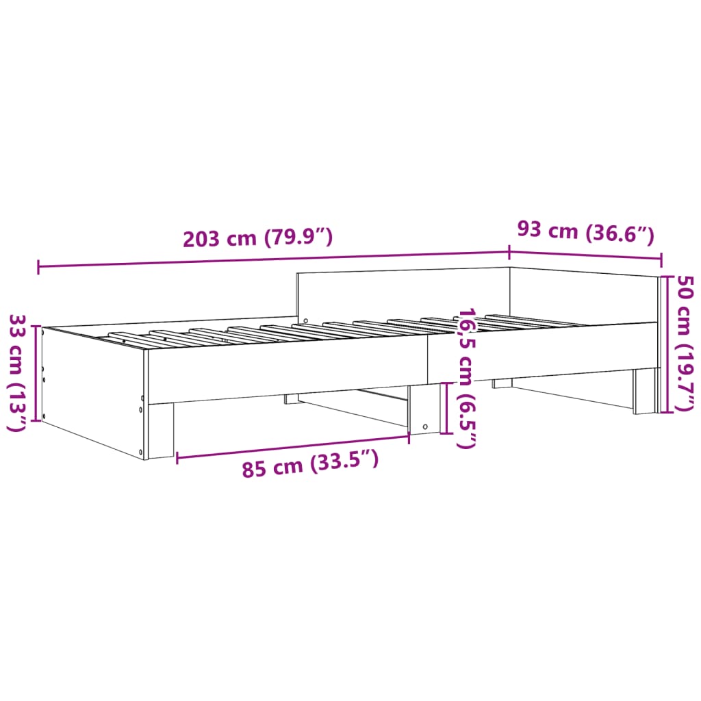 vidaXL Rama łóżka, szarość betonu, 90x200 cm, materiał drewnopochodny