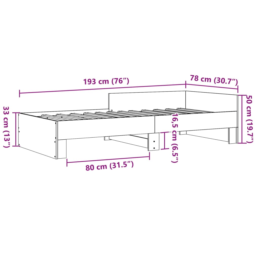 vidaXL Rama łóżka, biała, 75x190 cm, materiał drewnopochodny