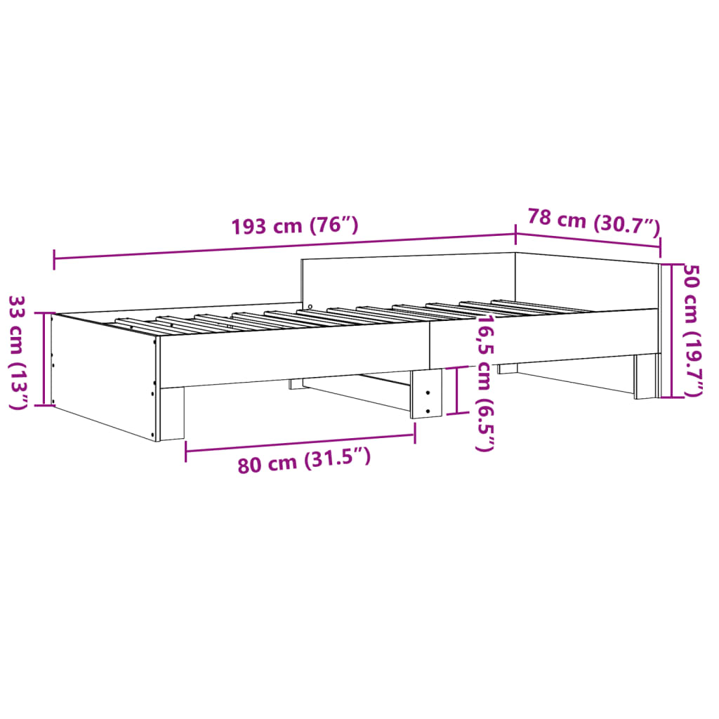 vidaXL Rama łóżka, szarość betonu, 75x190 cm, materiał drewnopochodny