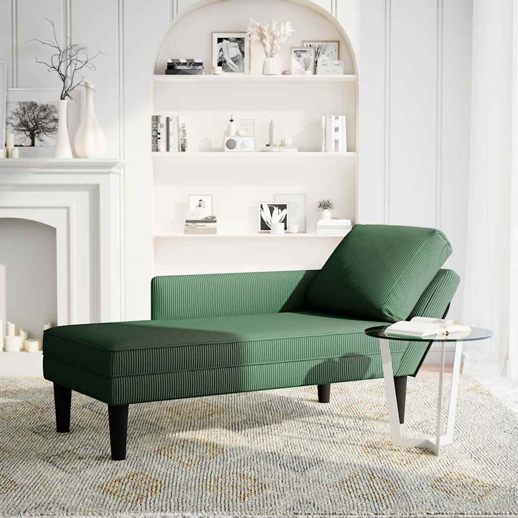 vidaXL Leżanka z Poduszką ciemnozielona Corduroy Fabric