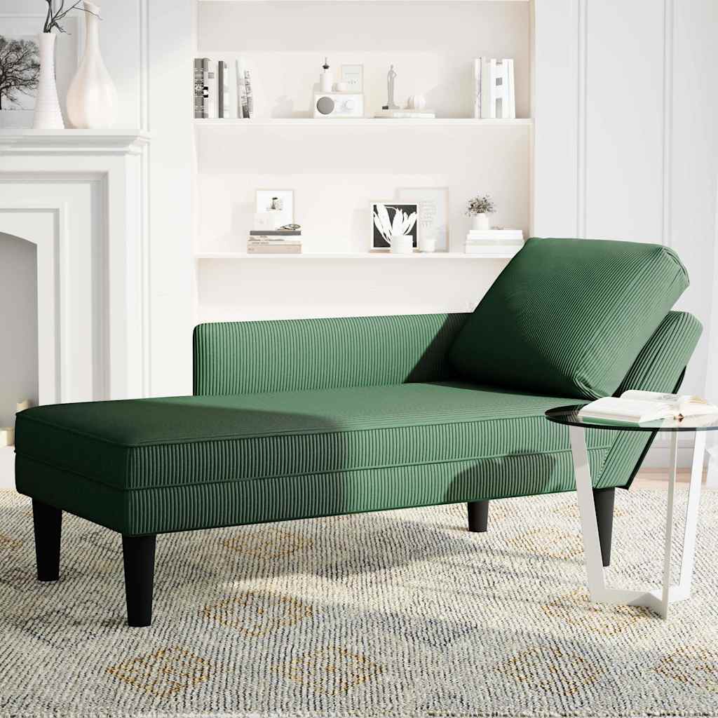 vidaXL Leżanka z Poduszką ciemnozielona Corduroy Fabric