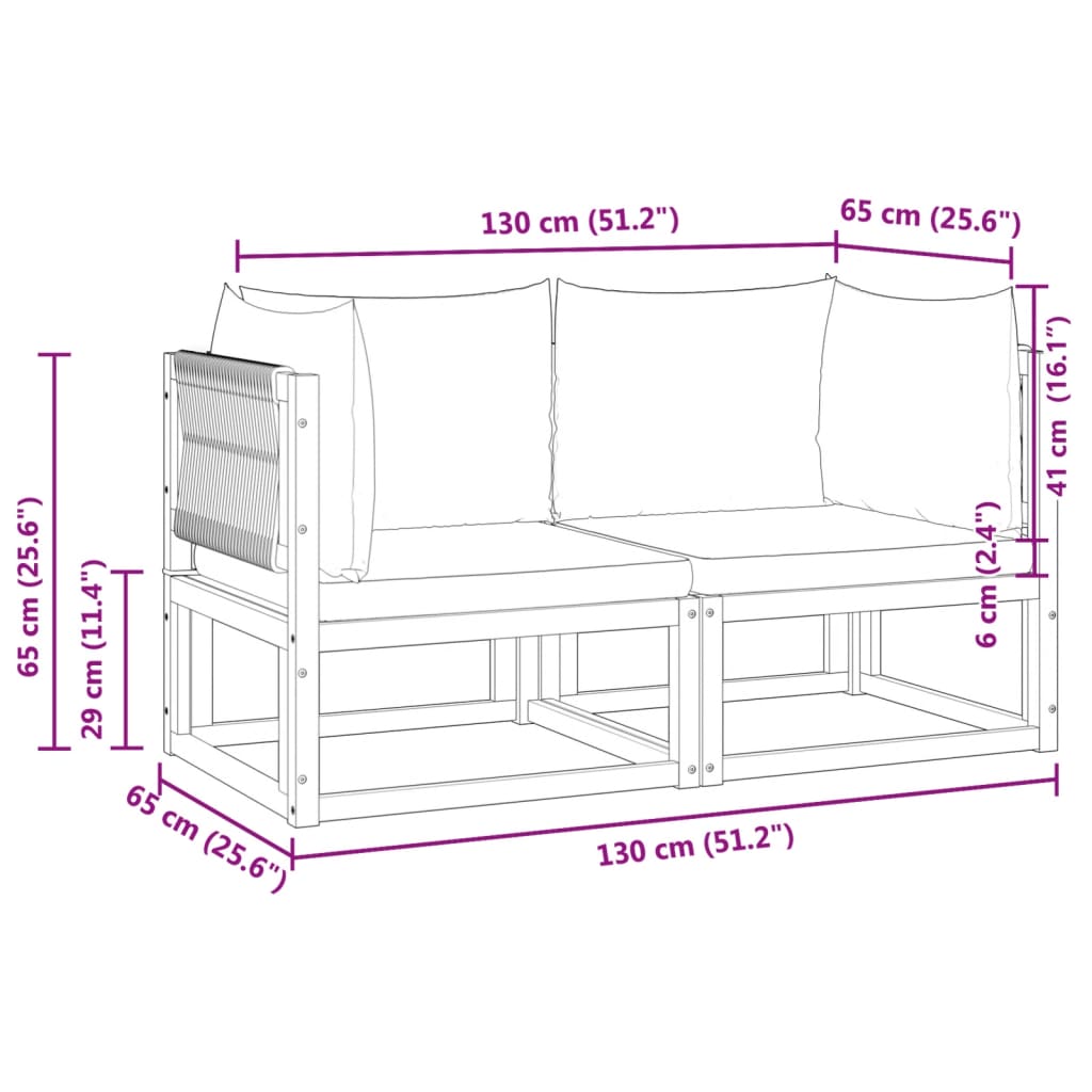 vidaXL Sofa ogrodowa narożna z poduszkami 2 szt. Drewno akacjowe i lina
