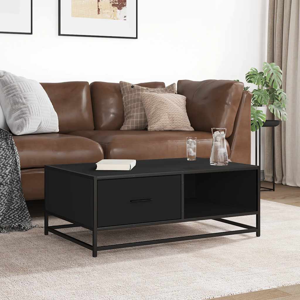 vidaXL Stolik kawowy, czarny, 90x57x35 cm, materiał drewnopochodny