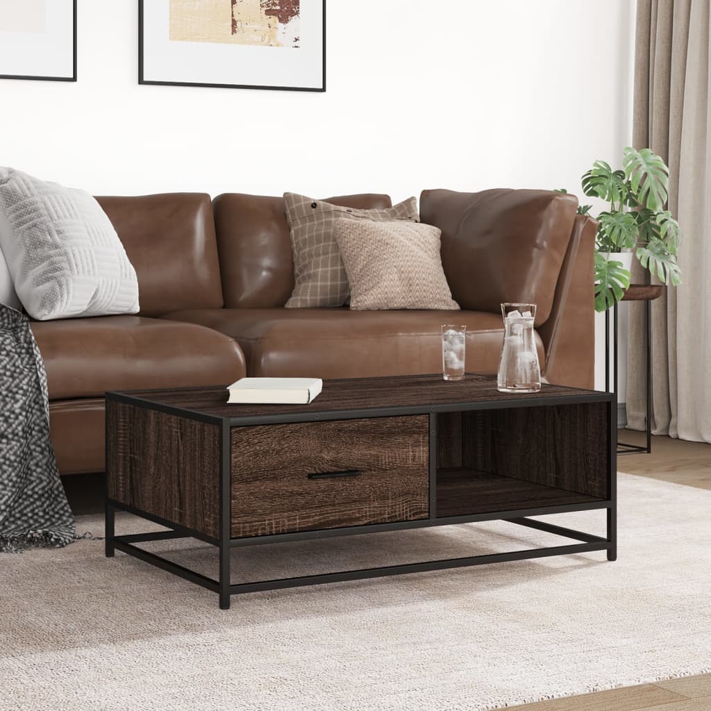 vidaXL Stolik kawowy, brązowy dąb, 90x57x35cm, materiał drewnopochodny