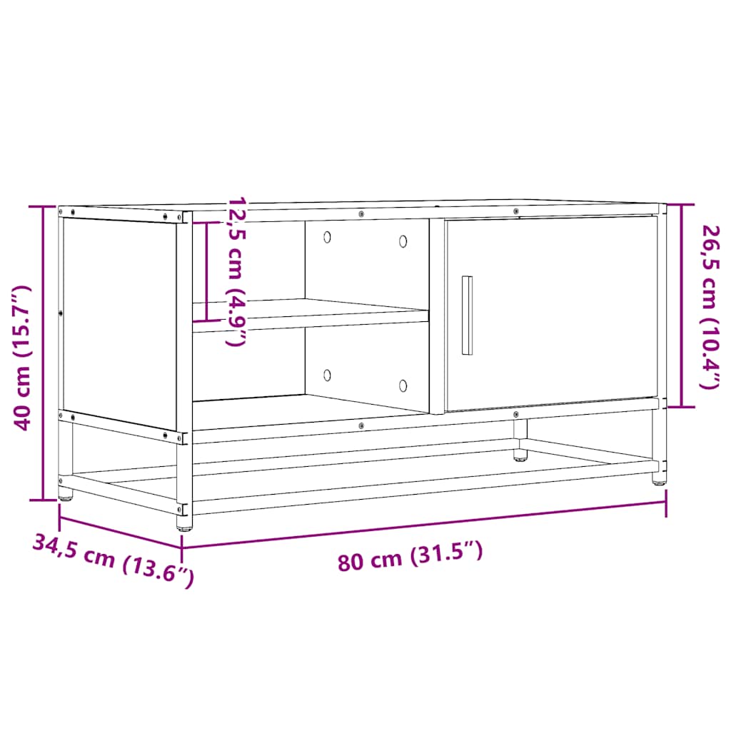 vidaXL Szafka pod telewizor, przydymiony dąb, 80x34,5x40 cm