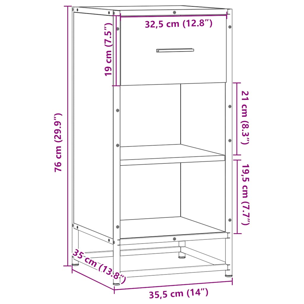 vidaXL Szafka, czarna, 35,5x35x76 cm, materiał drewnopochodny i metal