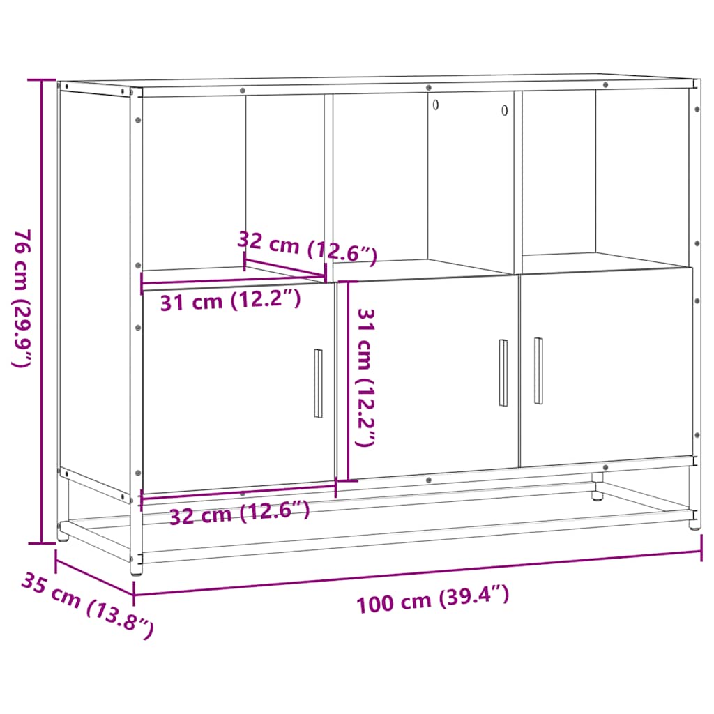 vidaXL Komoda, przydymiony dąb, 100x35x76 cm, materiał drewnopochodny
