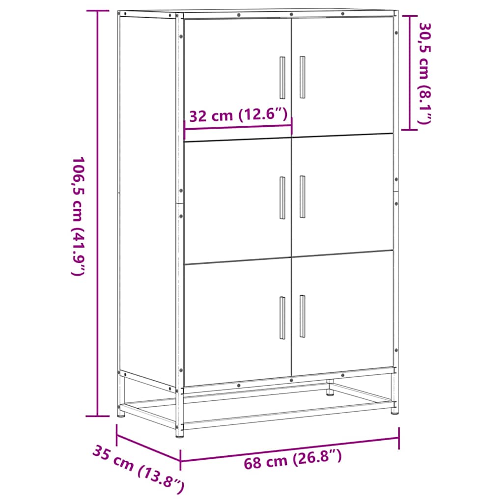 vidaXL Wysoka szafka, czarna, 68x35x106,5 cm