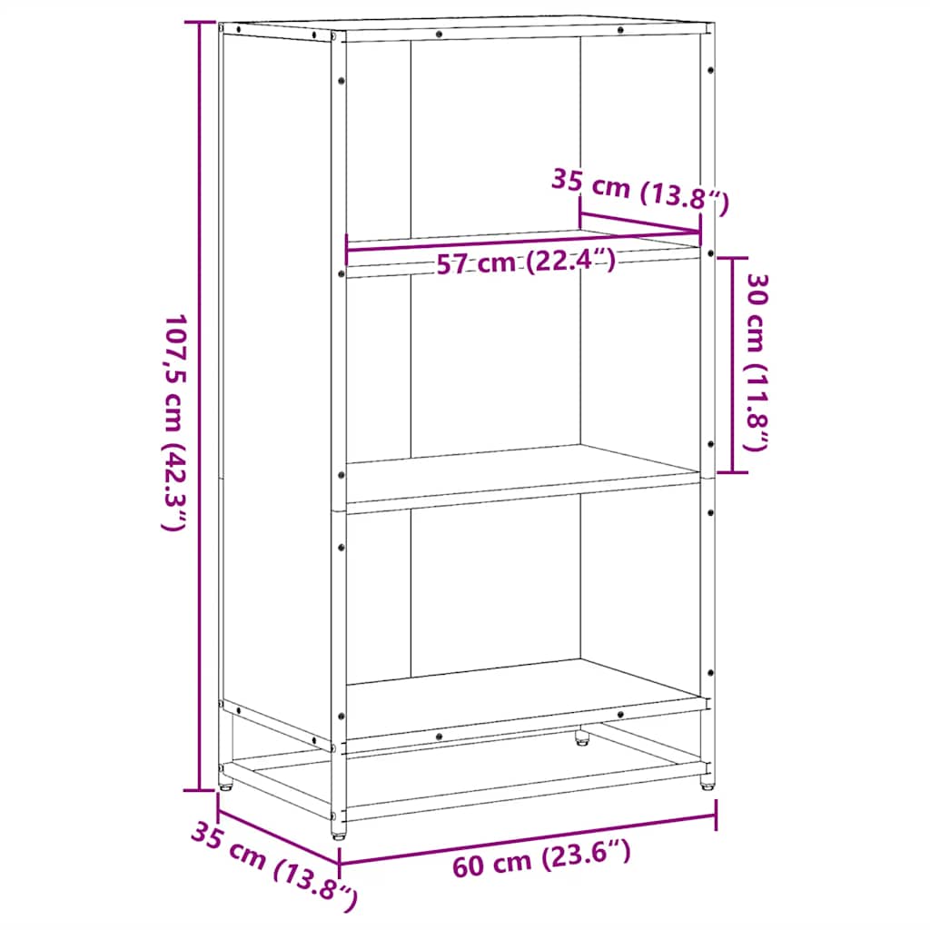vidaXL Regał na książki, przydymiony dąb, 60x35x107,5 cm