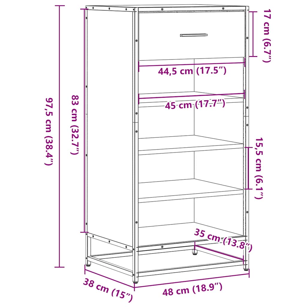 vidaXL Stojak na buty, czarny, 48x38x97,5 cm, materiał drewnopochodny