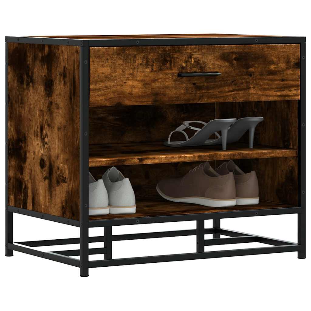 vidaXL Ławka na buty Dąb wędzony 60x40x53,5 cm Drewno klejone i metal