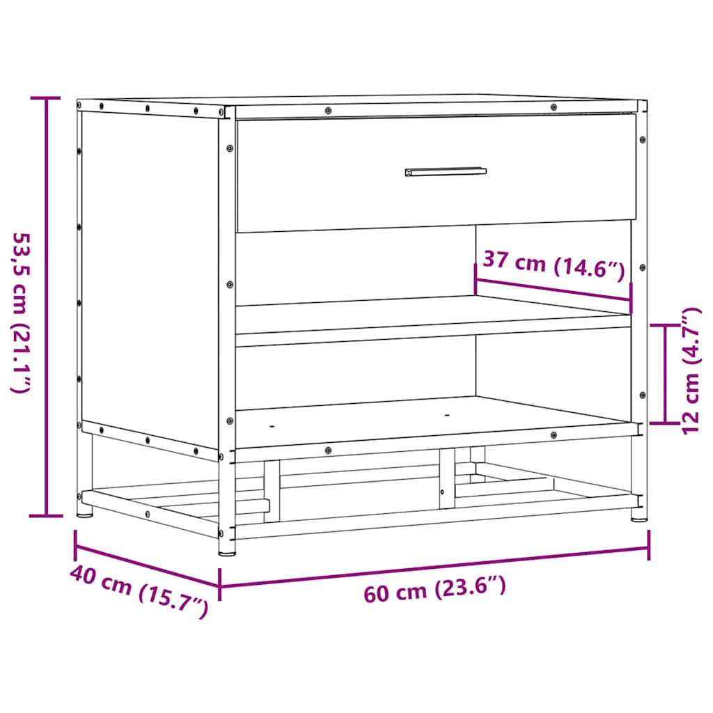 vidaXL Ławka na buty Szara Sonoma 60x40x53,5 cm Drewno i metal