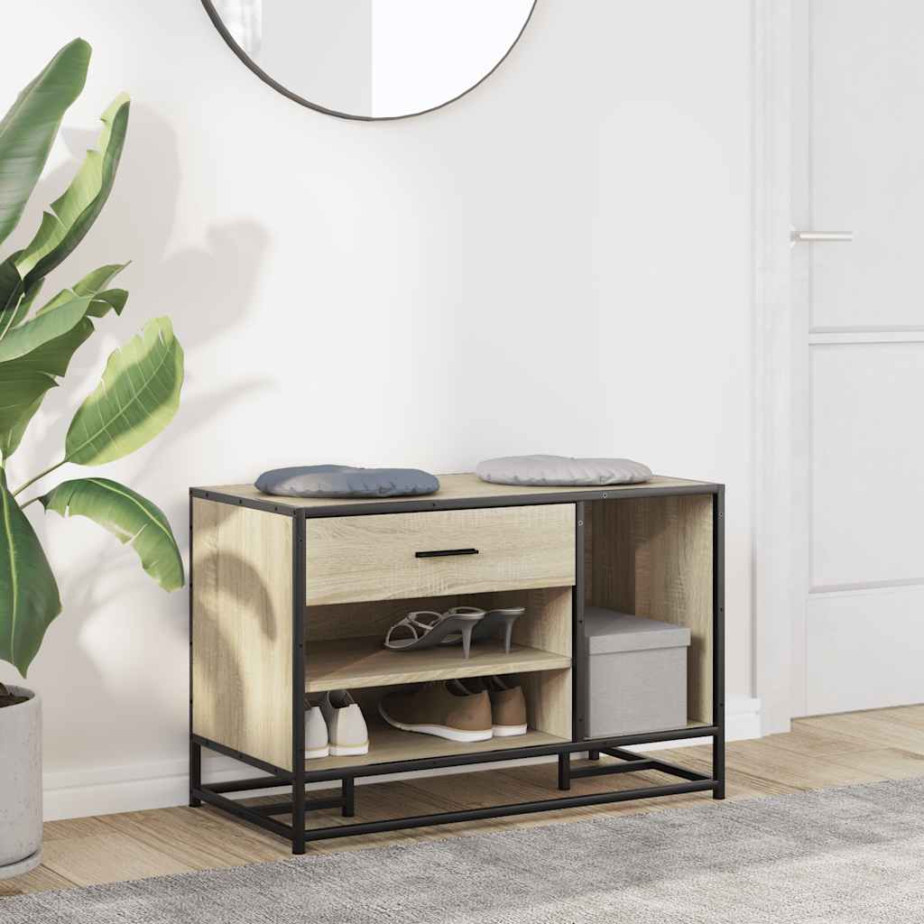 vidaXL Ławka na buty Sonoma Oak 80x40x53,5 cm Drewno klejone i metal