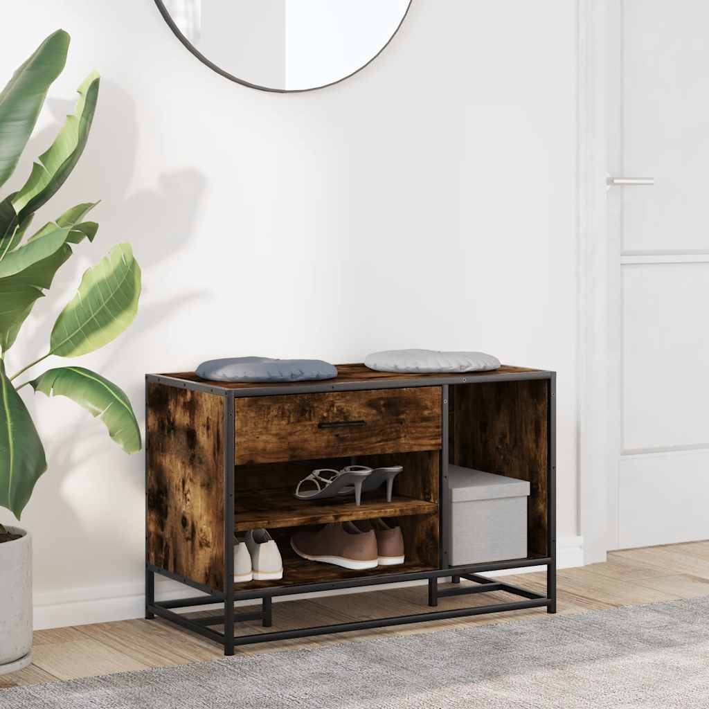 vidaXL Ławka na buty Dąb wędzony 80x40x53,5 cm Drewno klejone i metal