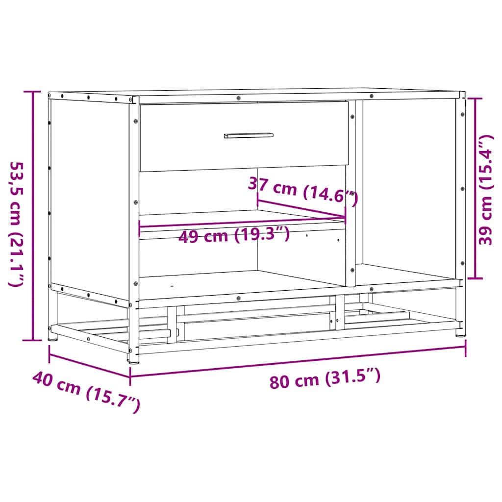 vidaXL Ławka na buty Dąb wędzony 80x40x53,5 cm Drewno klejone i metal