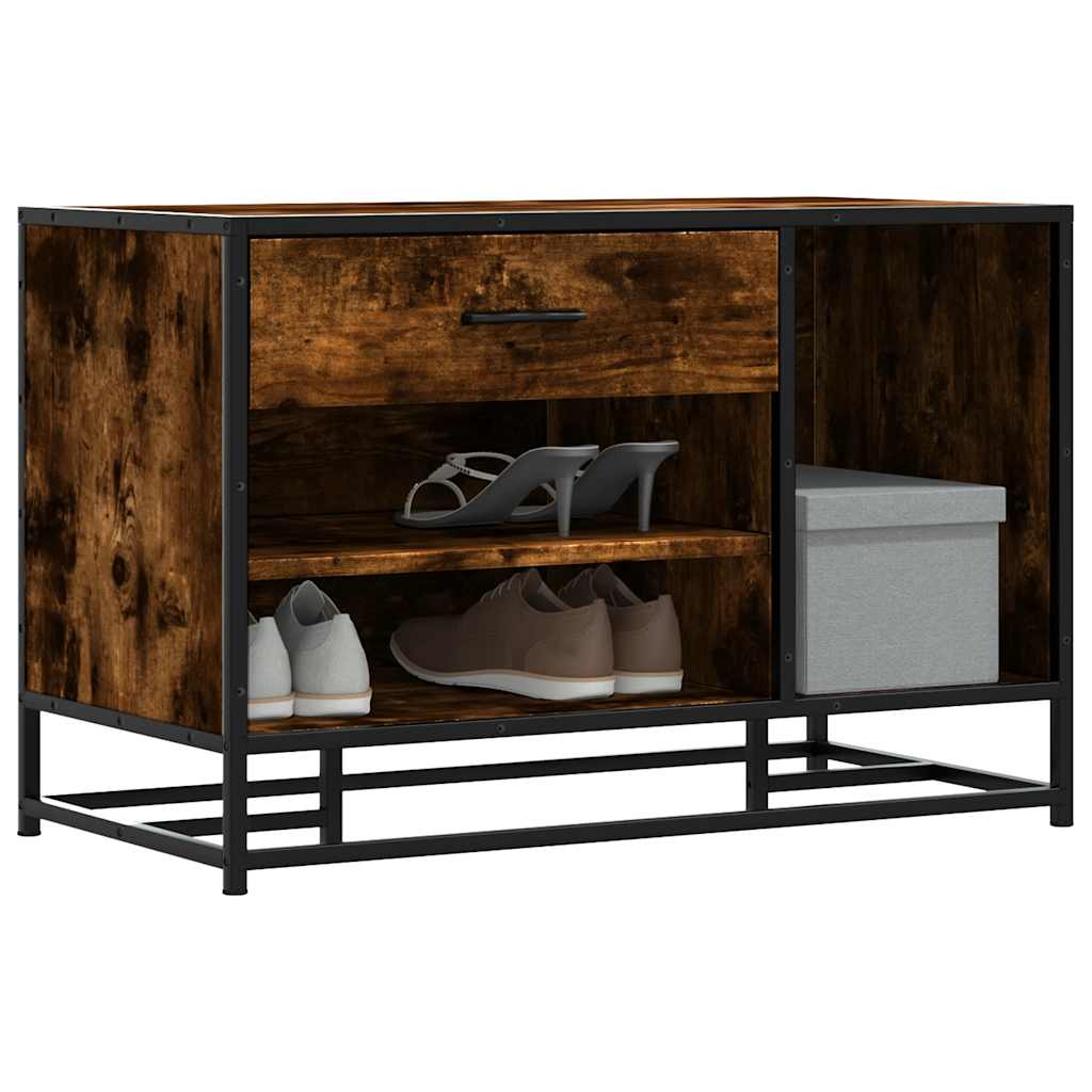 vidaXL Ławka na buty Dąb wędzony 80x40x53,5 cm Drewno klejone i metal
