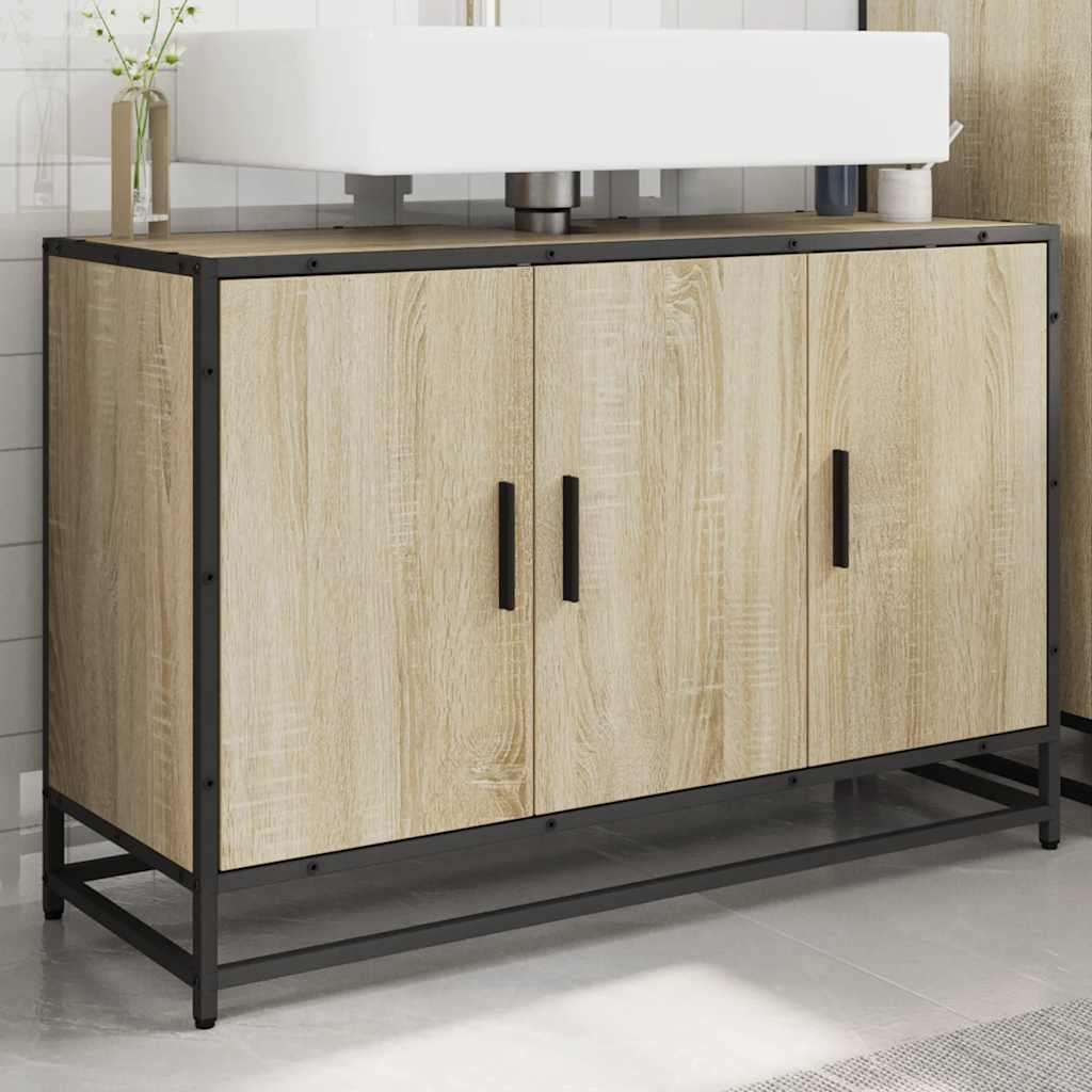 vidaXL Szafka pod umywalkę łazienkową Sonoma Oak 90x33x60 cm Drewno klejone