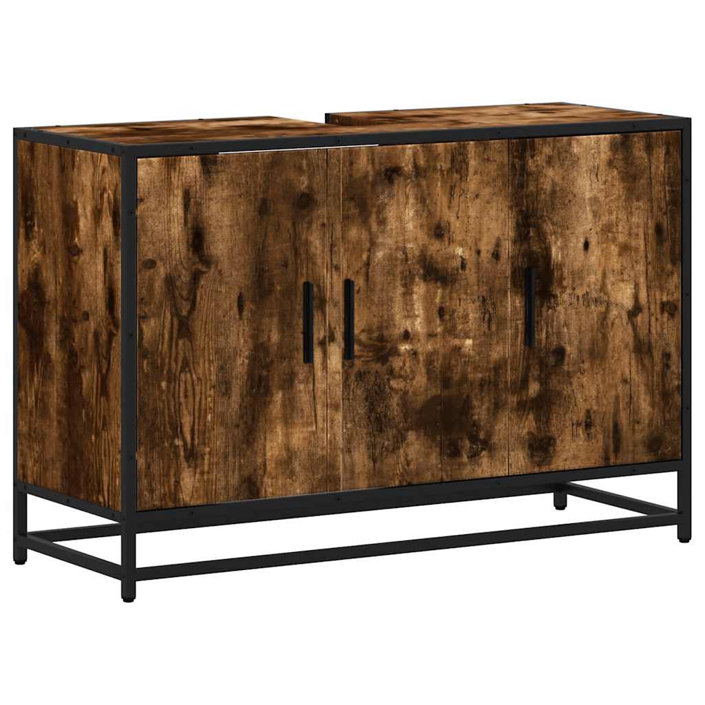 vidaXL Szafka pod umywalkę, przydymiony dąb, 90x33x60 cm