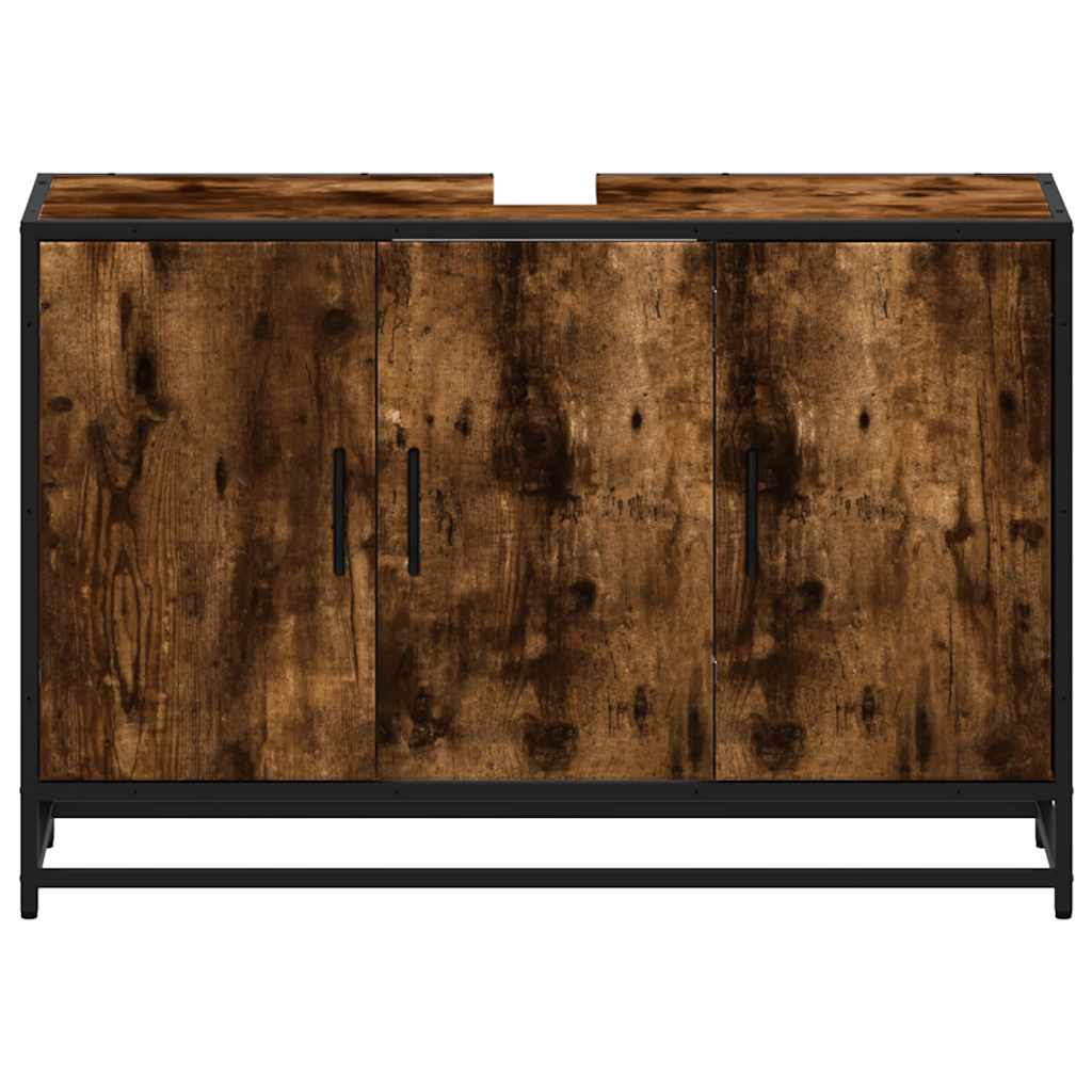 vidaXL Szafka pod umywalkę, przydymiony dąb, 90x33x60 cm