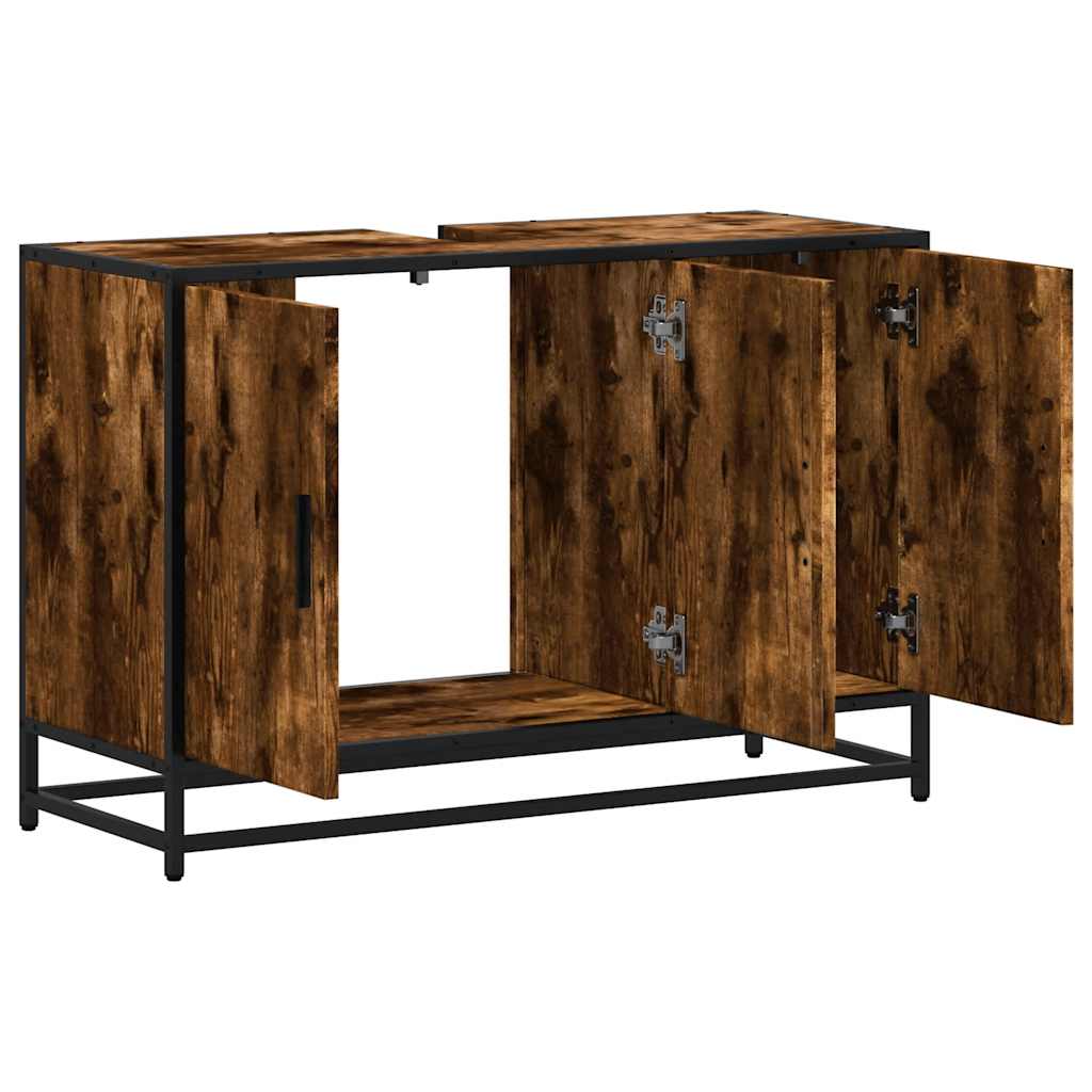 vidaXL Szafka pod umywalkę, przydymiony dąb, 90x33x60 cm