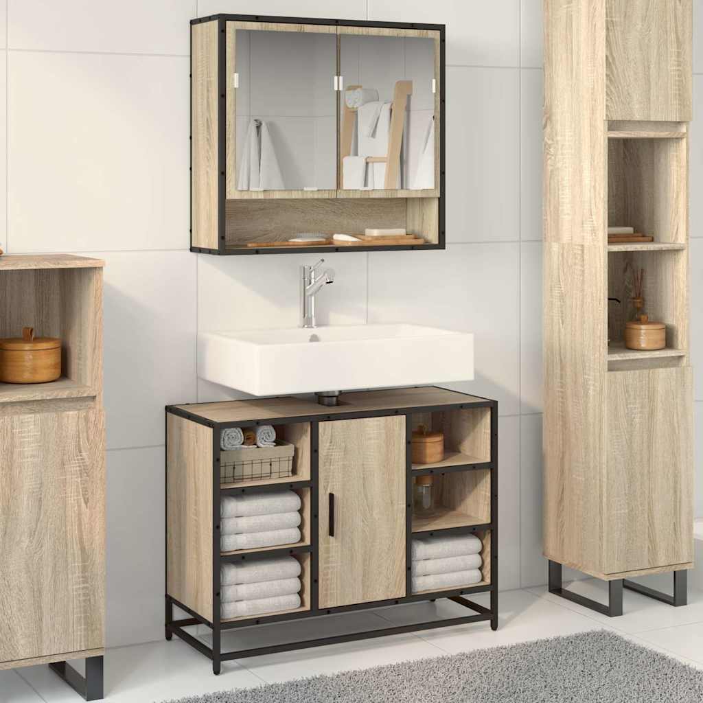 vidaXL Szafka pod umywalkę łazienkową Sonoma Oak 80x33x60 cm Drewno klejone