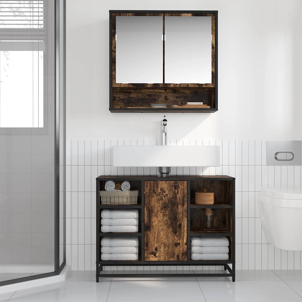 vidaXL Szafka pod umywalkę przydymiony dąb, 80x33x60 cm