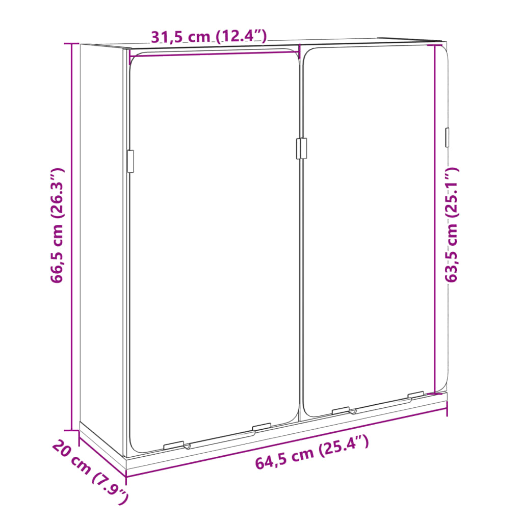 vidaXL Szafka łazienkowa z lustrem, dąb sonoma, 64,5x20x66,5 cm