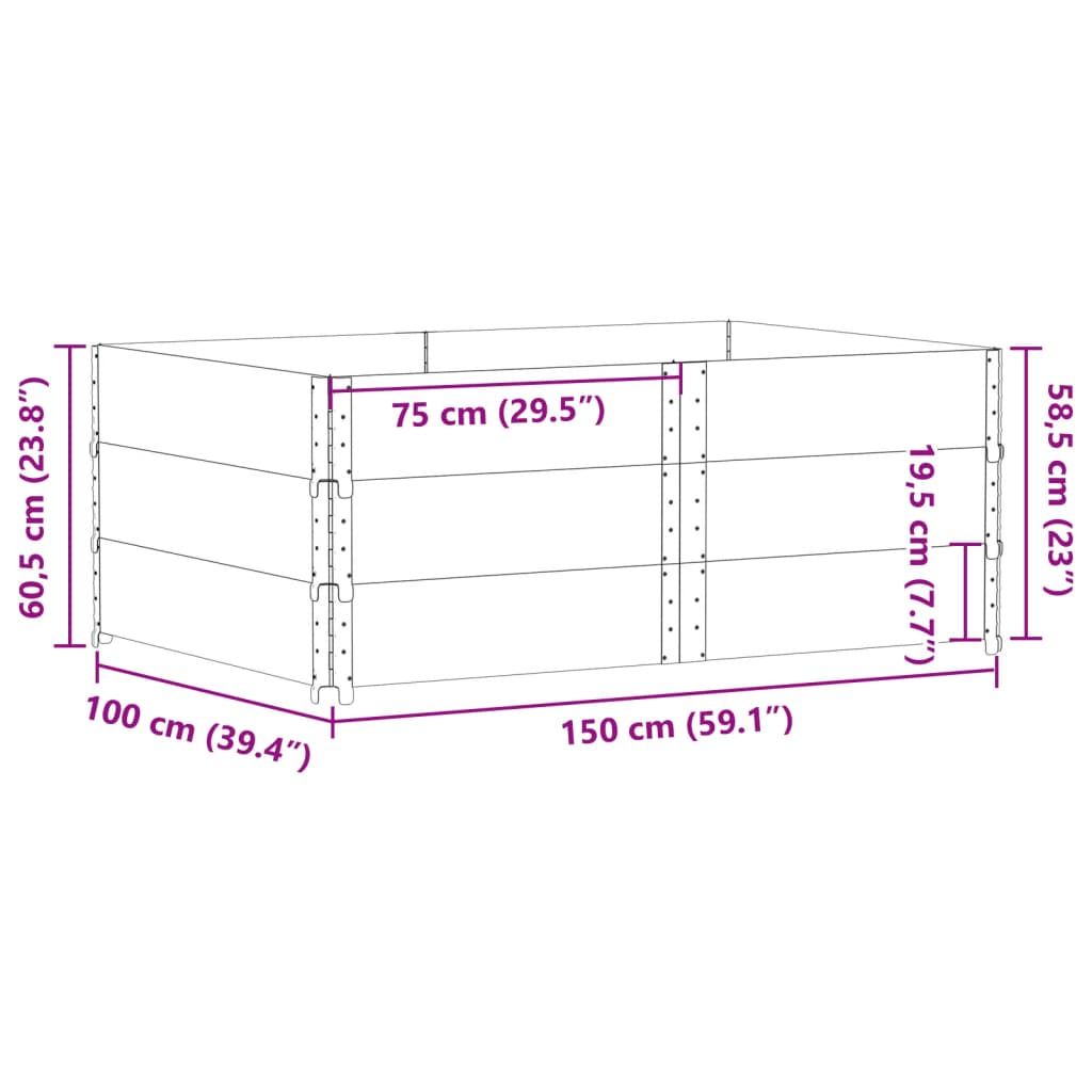 vidaXL Nadstawki paletowe, 3 szt., 150x100 cm, drewno sosnowe