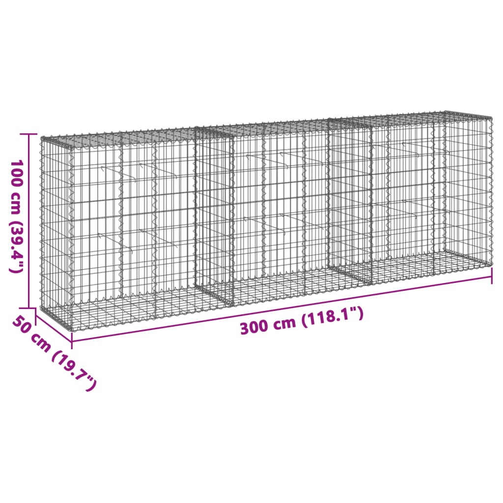 vidaXL Kosz gabionowy z pokrywą, 300x50x100 cm, galwanizowane żelazo
