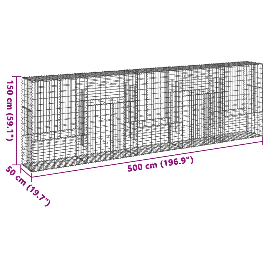 vidaXL Kosz gabionowy z pokrywą, 500x50x150 cm, galwanizowane żelazo