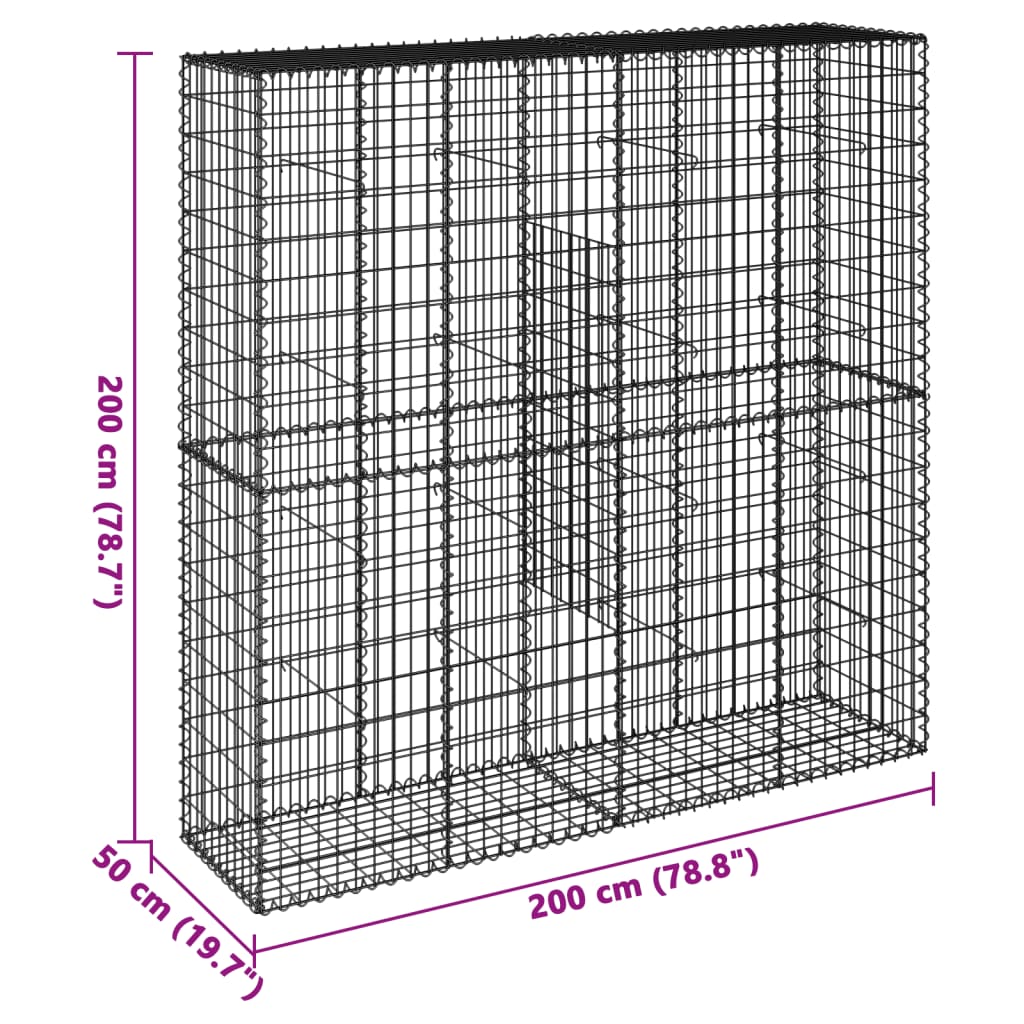 vidaXL Kosz gabionowy z pokrywą, 200x50x200 cm, galwanizowane żelazo