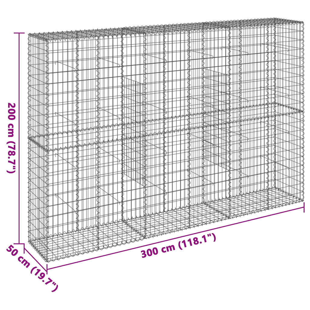 vidaXL Kosz gabionowy z pokrywą, 300x50x200 cm, galwanizowane żelazo