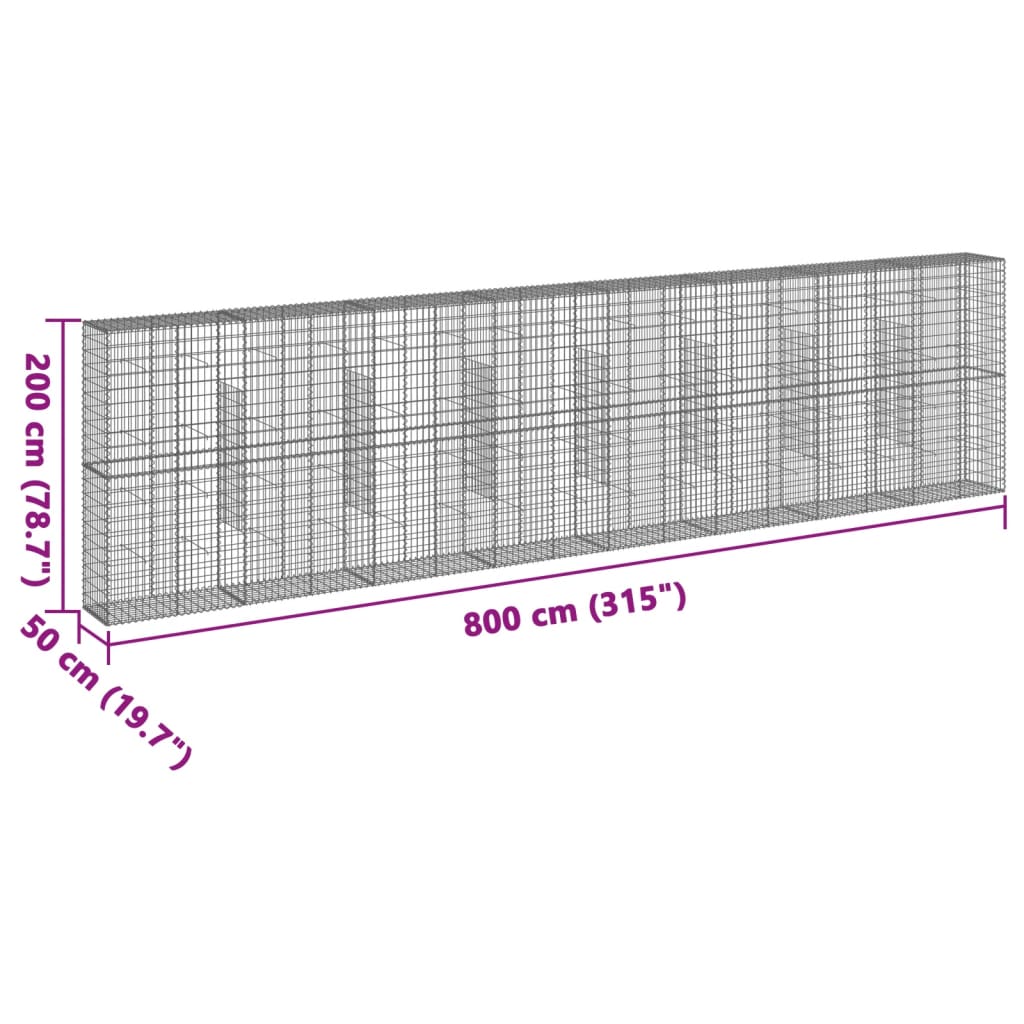 vidaXL Kosz gabionowy z pokrywą, 800x50x200 cm, galwanizowane żelazo