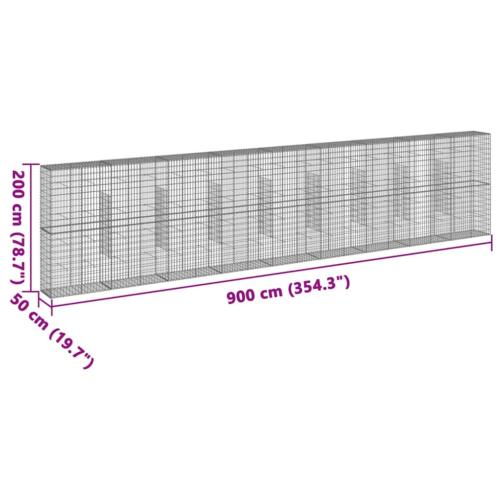 vidaXL Kosz gabionowy z pokrywą, 900x50x200 cm, galwanizowane żelazo