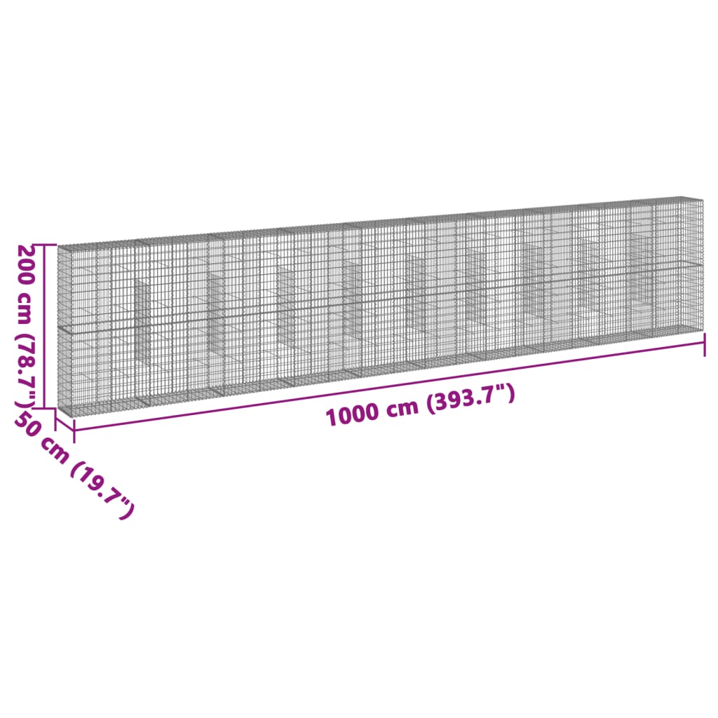 vidaXL Kosz gabionowy z pokrywą, 1000x50x200 cm, galwanizowane żelazo