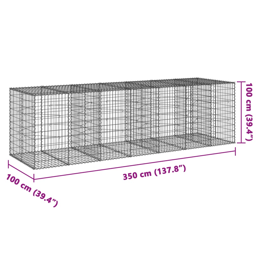 vidaXL Kosz gabionowy z pokrywą, 350x100x100 cm, galwanizowane żelazo