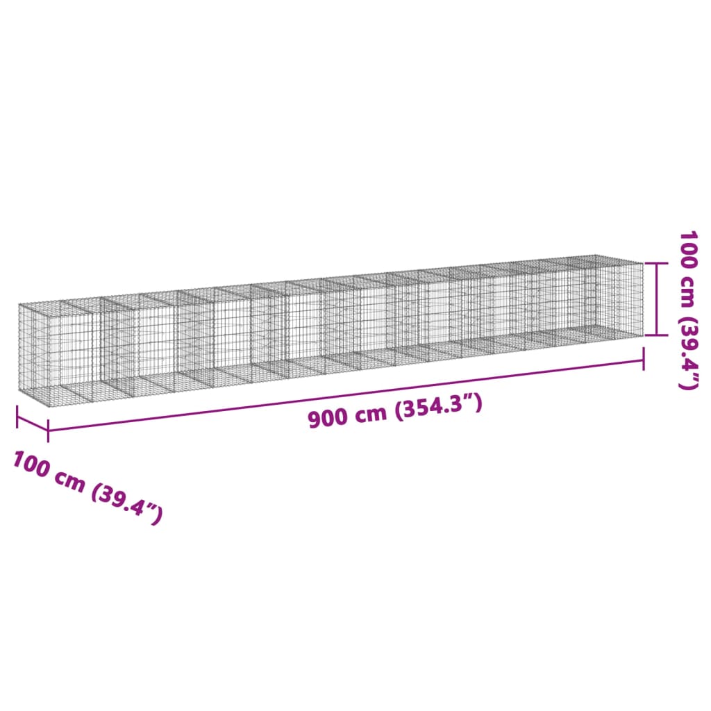 vidaXL Kosz gabionowy z pokrywą, 900x100x100 cm, galwanizowane żelazo