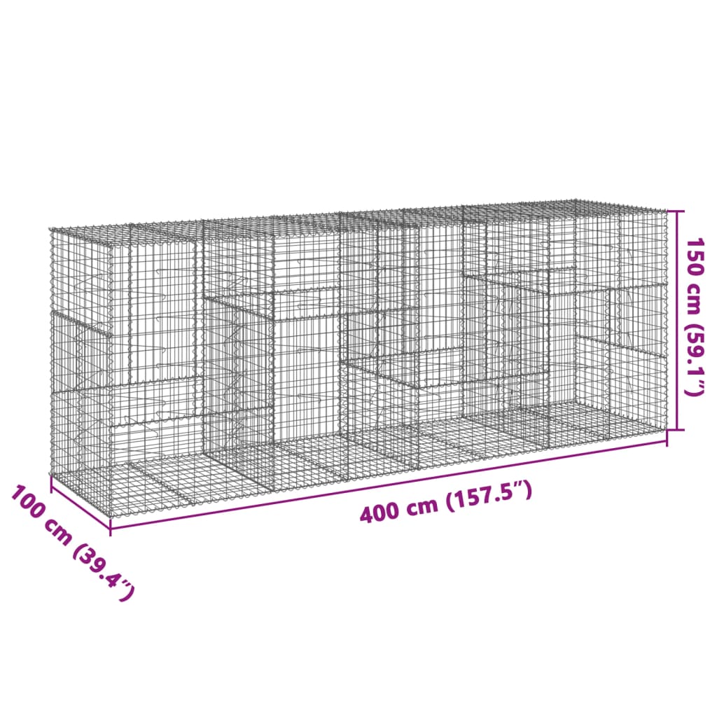 vidaXL Kosz gabionowy z pokrywą, 400x100x150 cm, galwanizowane żelazo