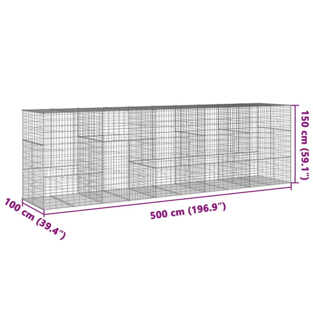 vidaXL Kosz gabionowy z pokrywą, 500x100x150 cm, galwanizowane żelazo
